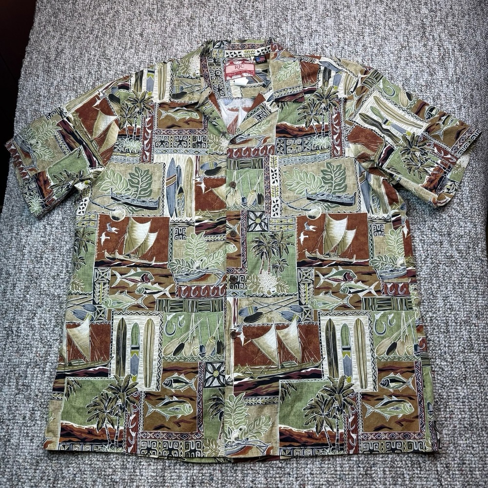 RJC Hawaiian Shirt Men 2XL Tropical Surfing Fishing Made in USA